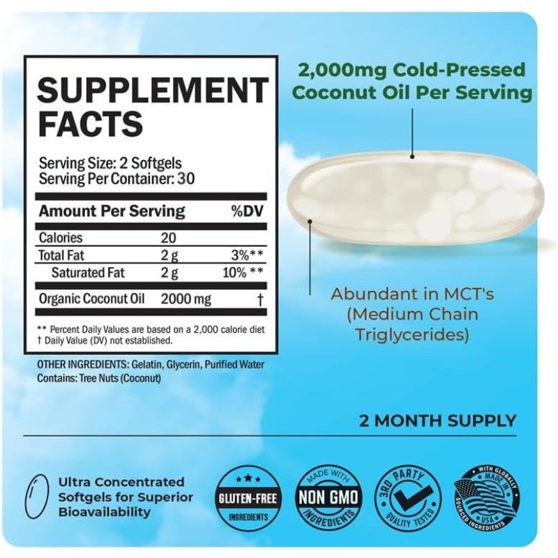 Coconut oil capsules 2000mg, r - Mct Oil Coconut บทวิจารณ์และราคา