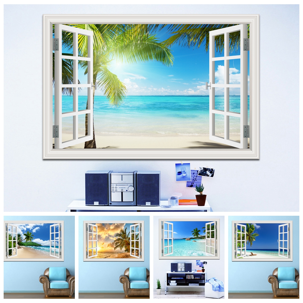 3D Beach Window View Wall Stic - Mct Oil Coconut บทวิจารณ์และราคา