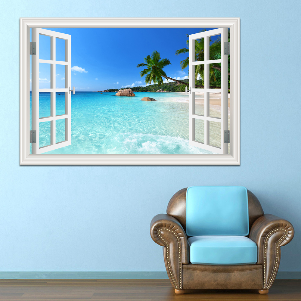 3D Beach Window View Wall Stic - Mct Oil Coconut บทวิจารณ์และราคา