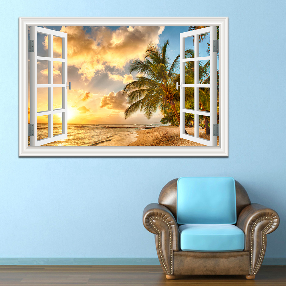 3D Beach Window View Wall Stic - Mct Oil Coconut บทวิจารณ์และราคา